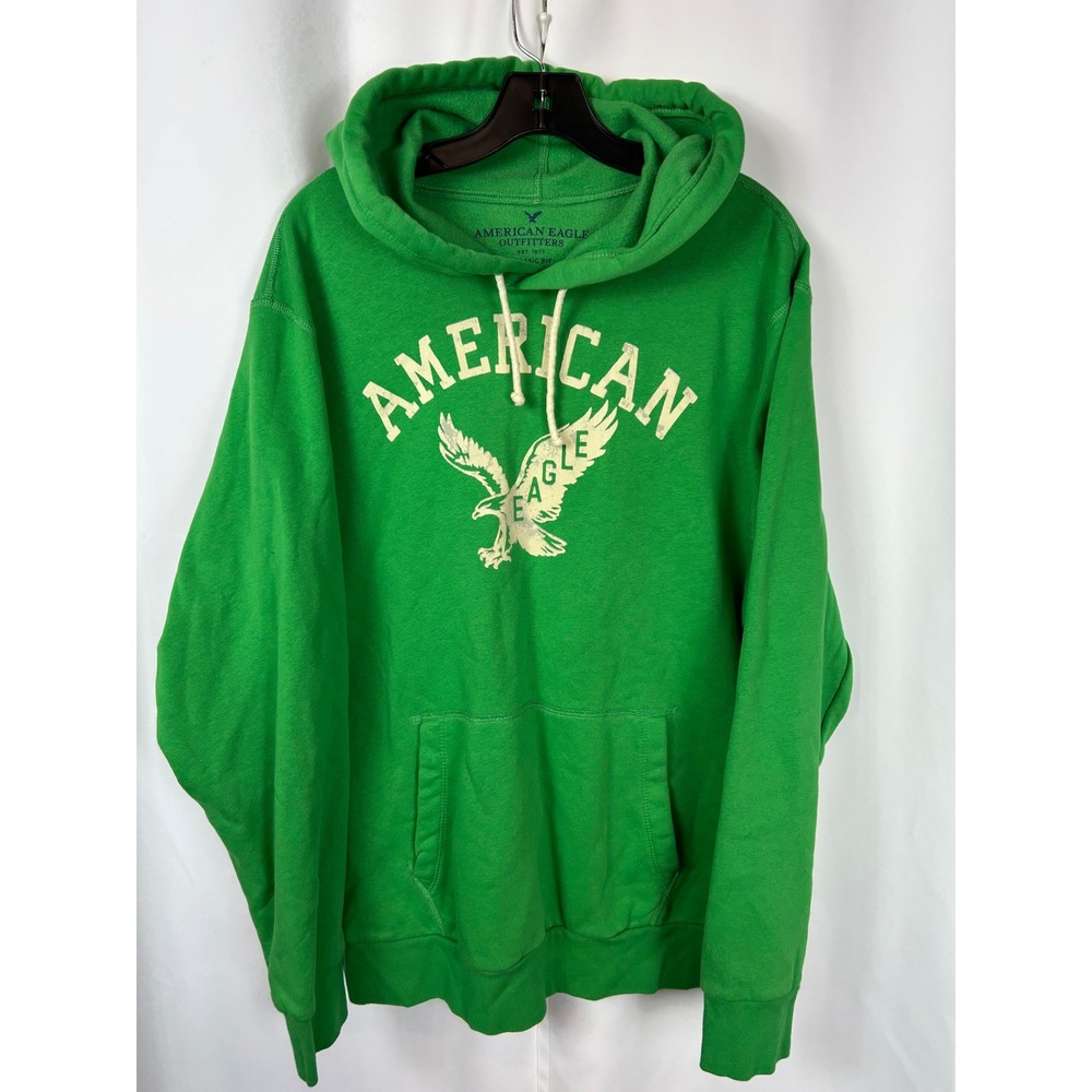 American Eagle Green Graphic Eagle Logo Fleece Hoodie Classic Fit Mens XL
